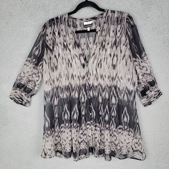 Joie Sheer Cover up Blouse Womens Medium Silk Flowy Black White Button Up Boho - Picture 1 of 14